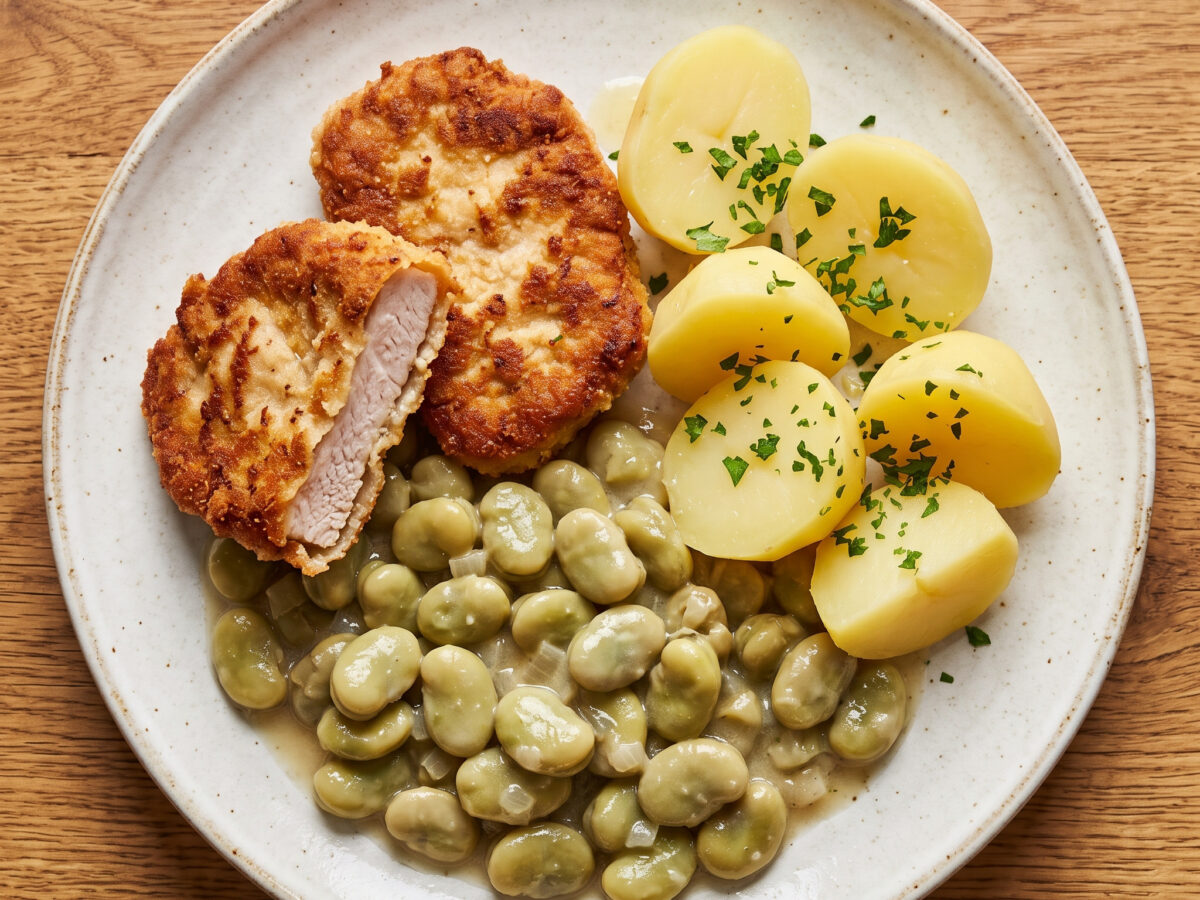 Arbeiterschnitzel auf dicken Bohnen