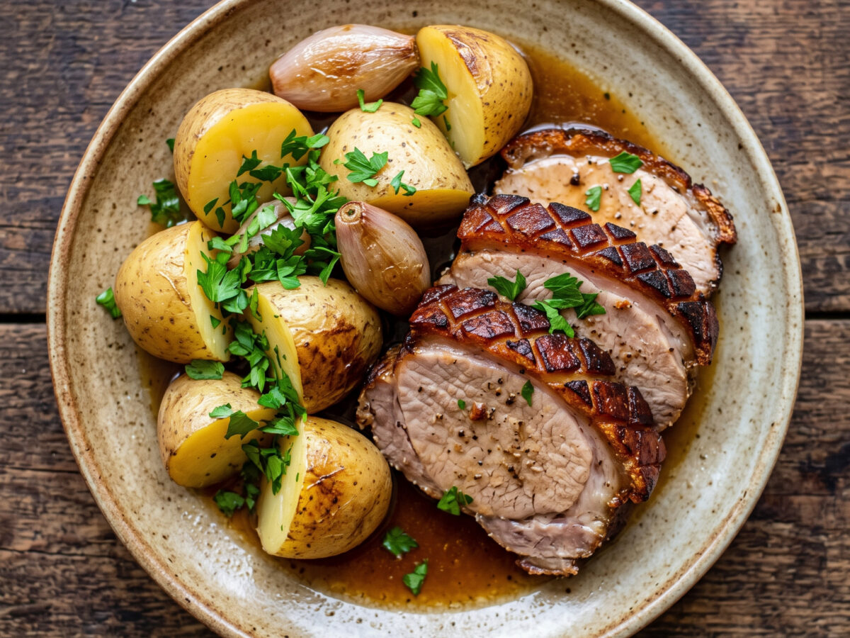 Badischer Kartoffelbraten mit Schweineschinkenbraten