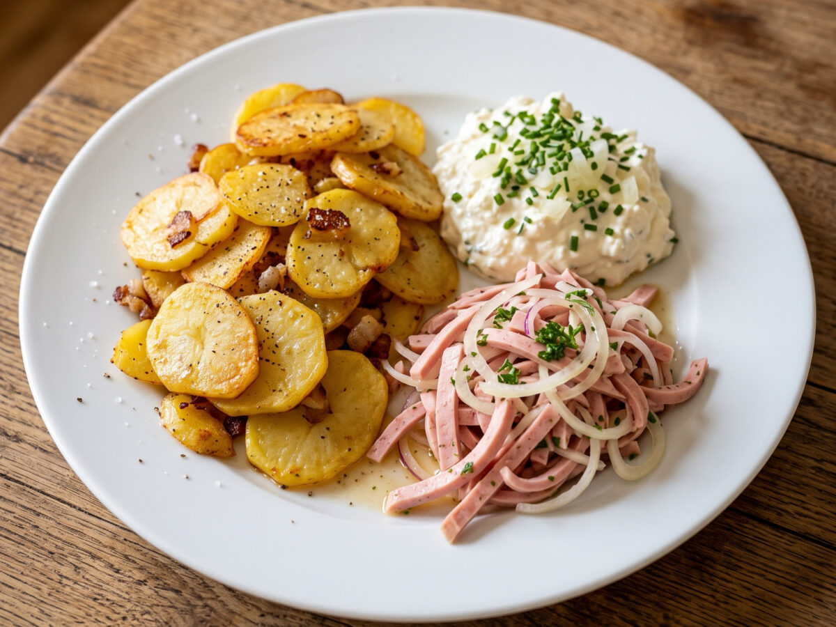 Badisches Dreierlei mit Brägele, Bibeleskäs und Wurstsalat