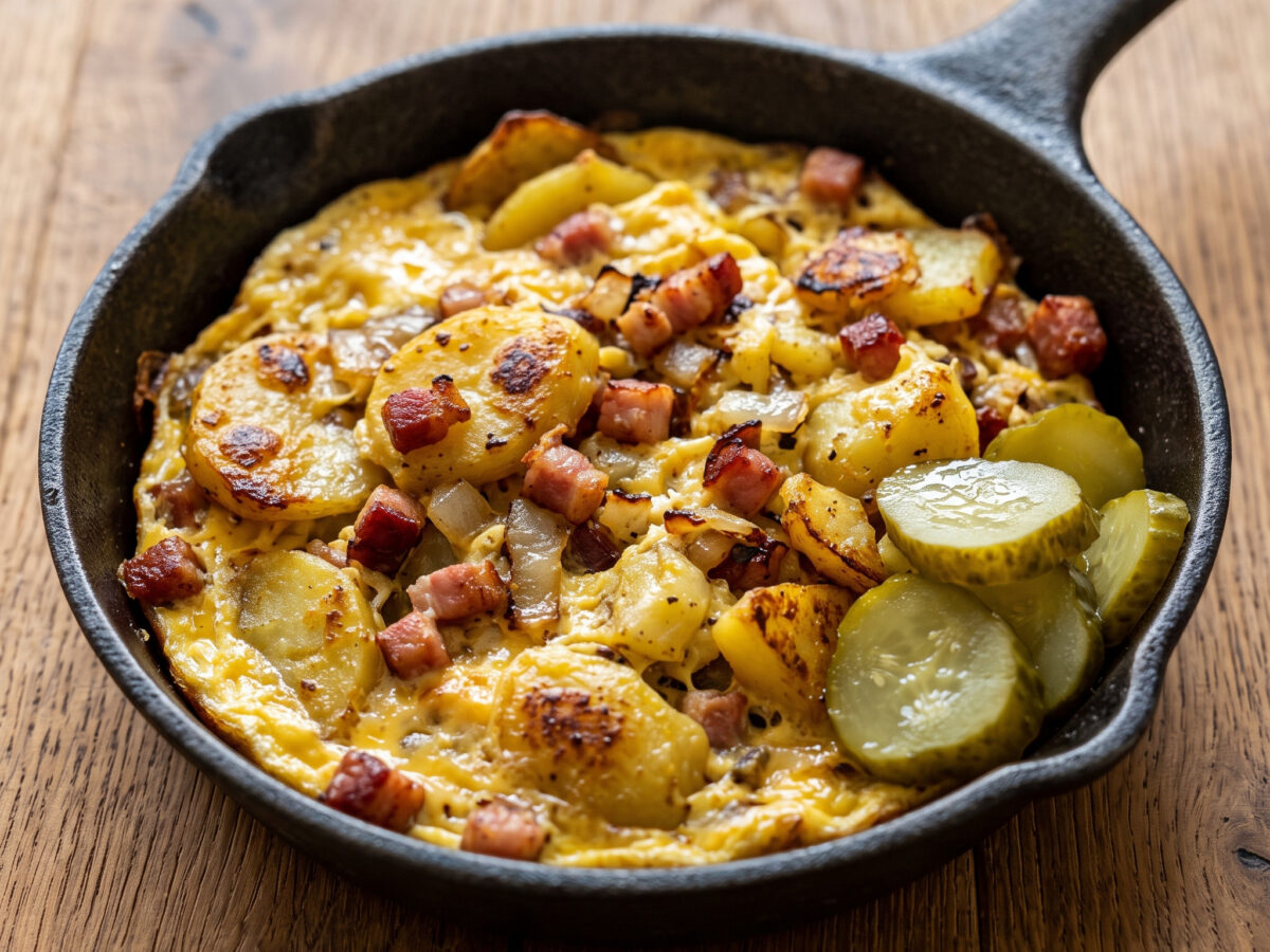 Bauernfrühstück mit Speck und Gewürzgurken