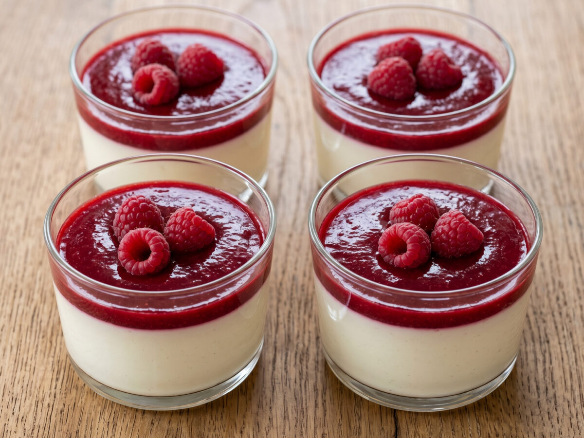 Bayerisches Glasdessert | Bayerische Creme | Samtige Vanillecreme mit luftiger Sahne und fruchtigem Himbeerspiegel
