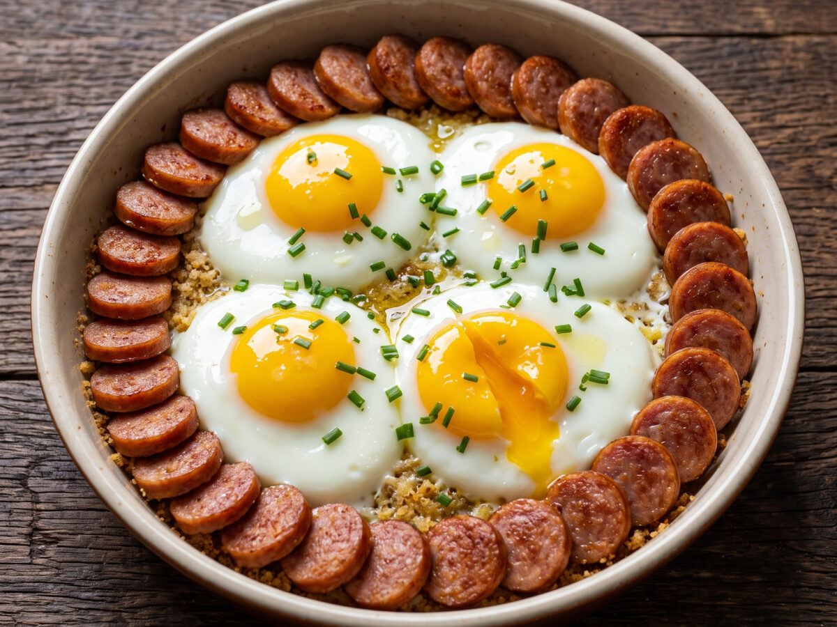 Bayerische Eier mit Bratwurst und Kartoffelsalat