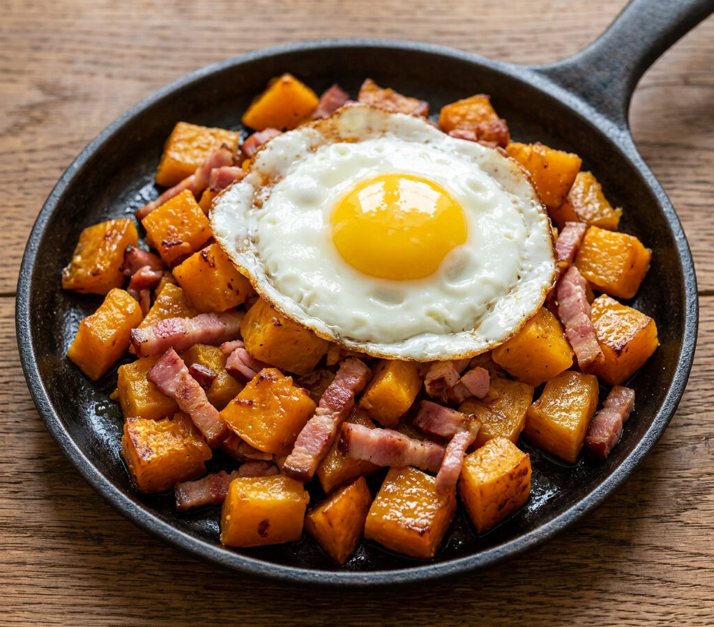 Bayerisches Frühstück mit Kürbis, Schinken und Ei