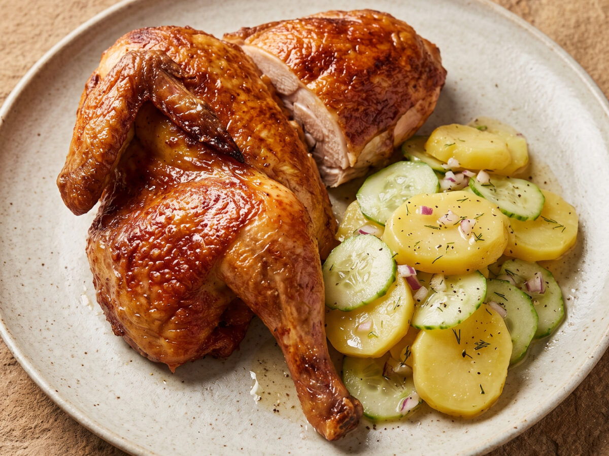 Bayerisches Wiesnhendl mit Kartoffel-Gurkensalat