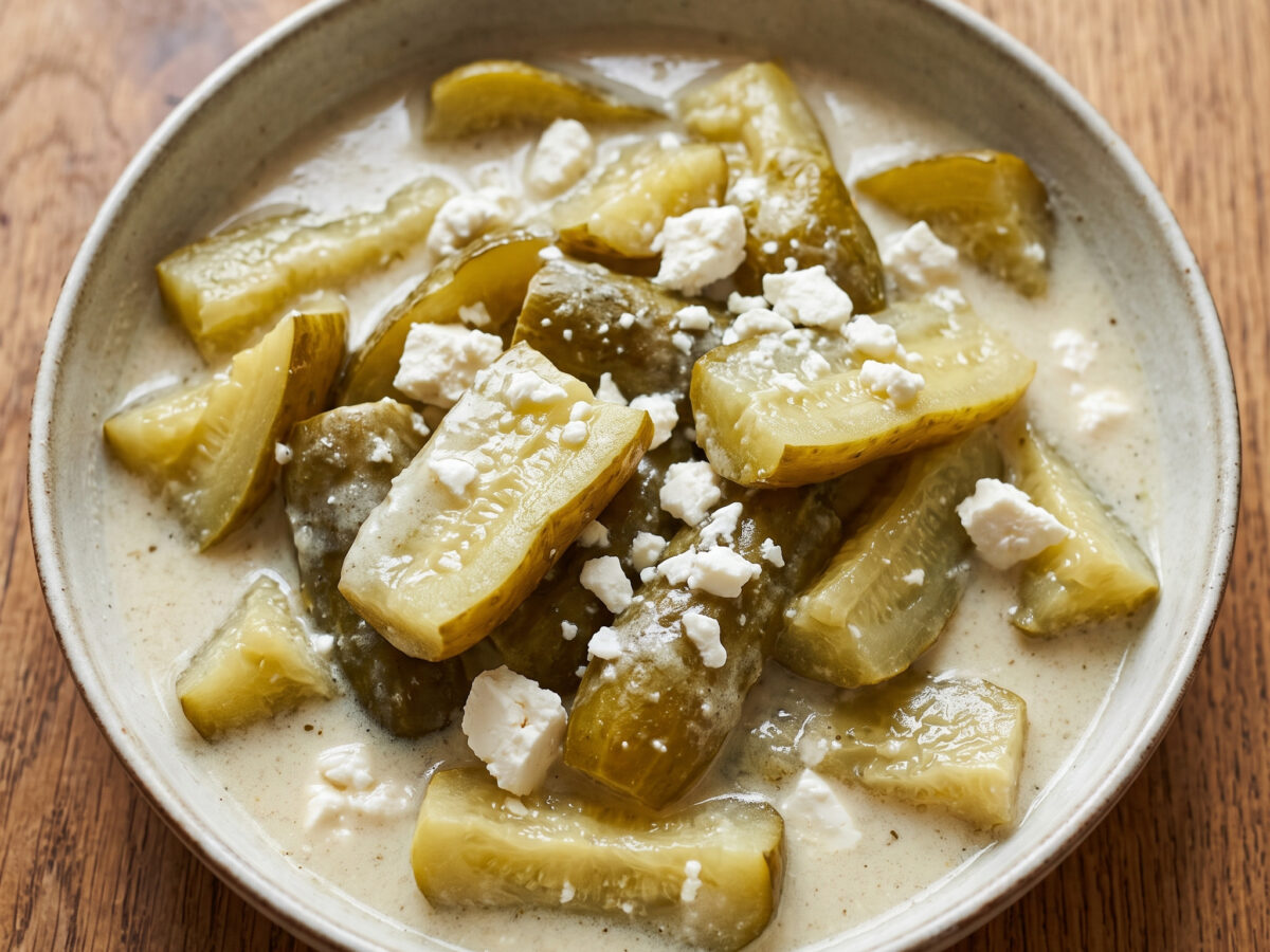 Berliner Schmorgurken mit Feta und Pellkartoffeln