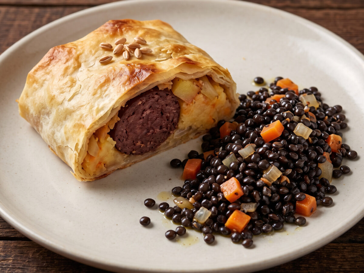 Blutwurststrudel mit Bliesgauer Linsensalat