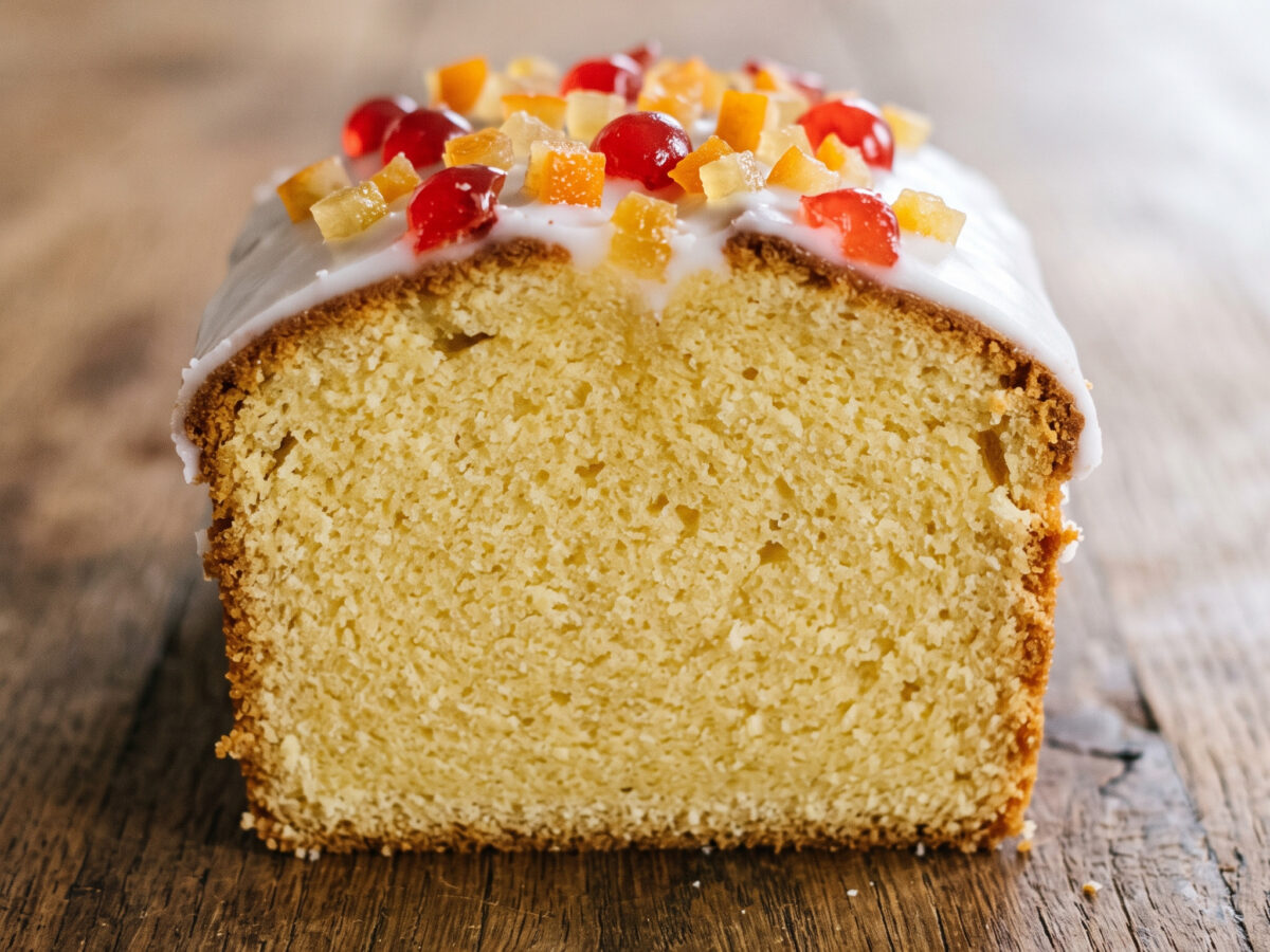 Brandenburger Rührkuchen | Residenzkuchen | Saftiger Teig mit Weinbrand, fruchtigem Zitronenguss und kandierten Früchten.