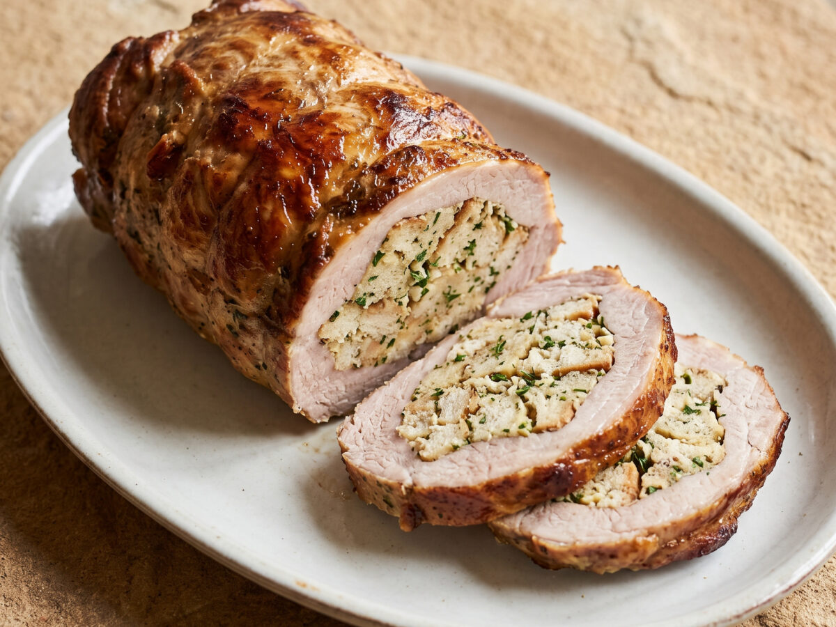 Brot-Kräuter-gefüllte Schweinebrust