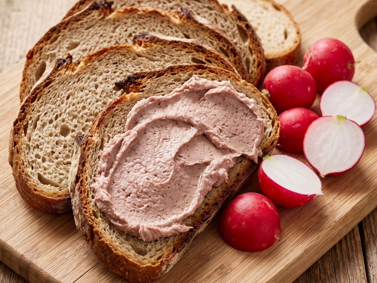 Brotzeitplatte mit Leberwurst und Radieschen