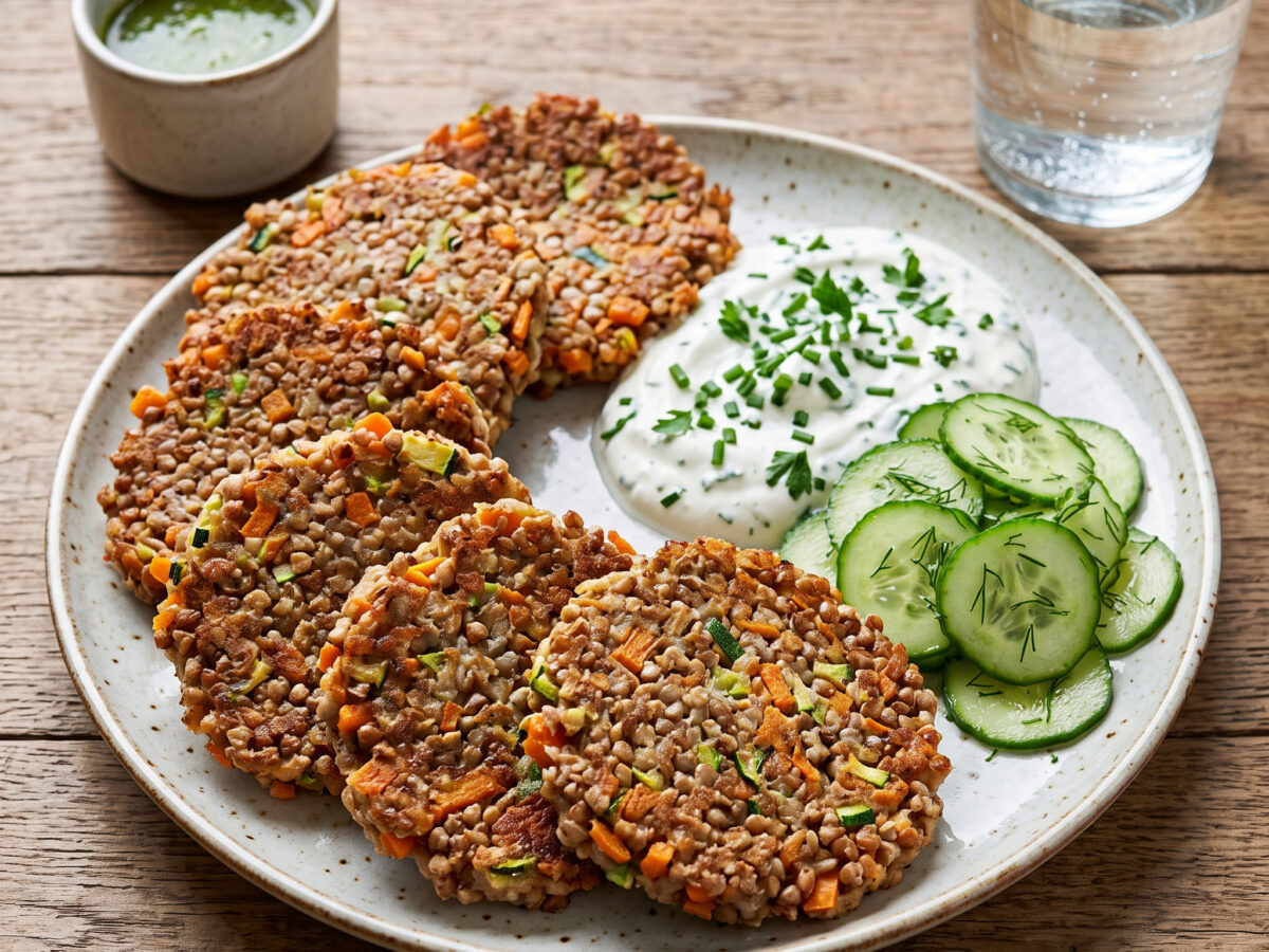Buchweizen-Gemüsebratlinge mit Kräuterquark