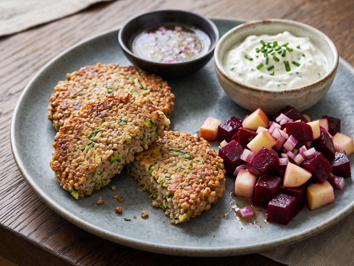 Buchweizen-Zucchini-Bratlinge mit Kräuterquark