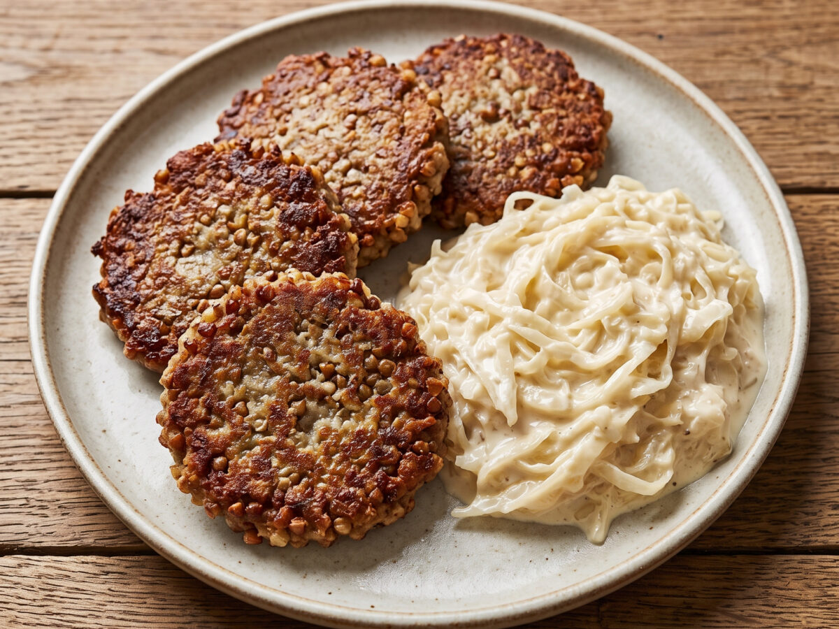 Buchweizenbratlinge mit Schmand-Sauerkraut