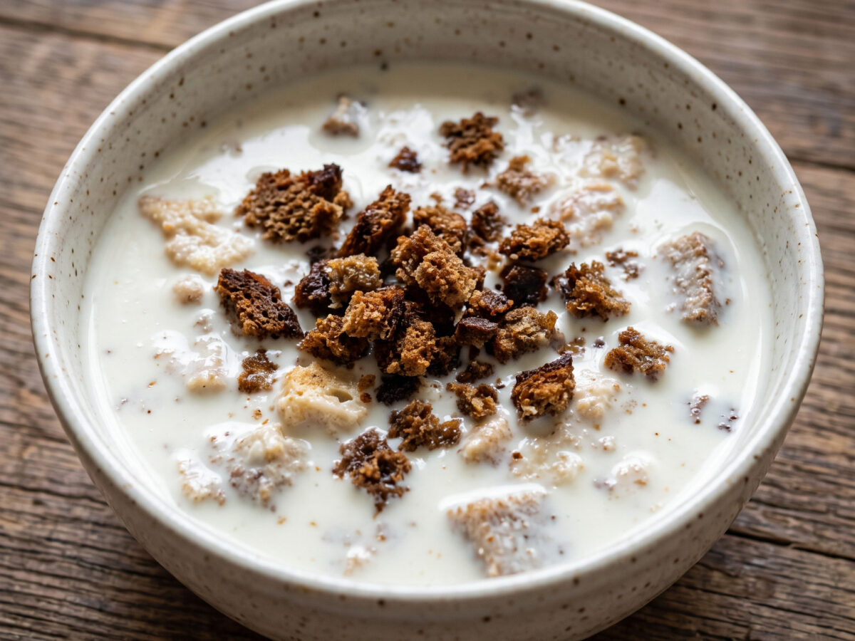 Buttermilchkaltschale mit geröstetem Schwarzbrot
