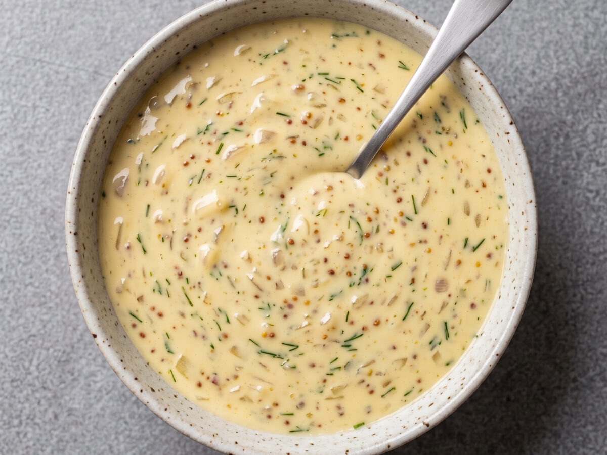 Cremige Senfsauce | Schleswig-Holsteinische Senfsauce | Sämig, würzig und fein abgerundet – besonders gut zu Fisch und Kartoffeln.