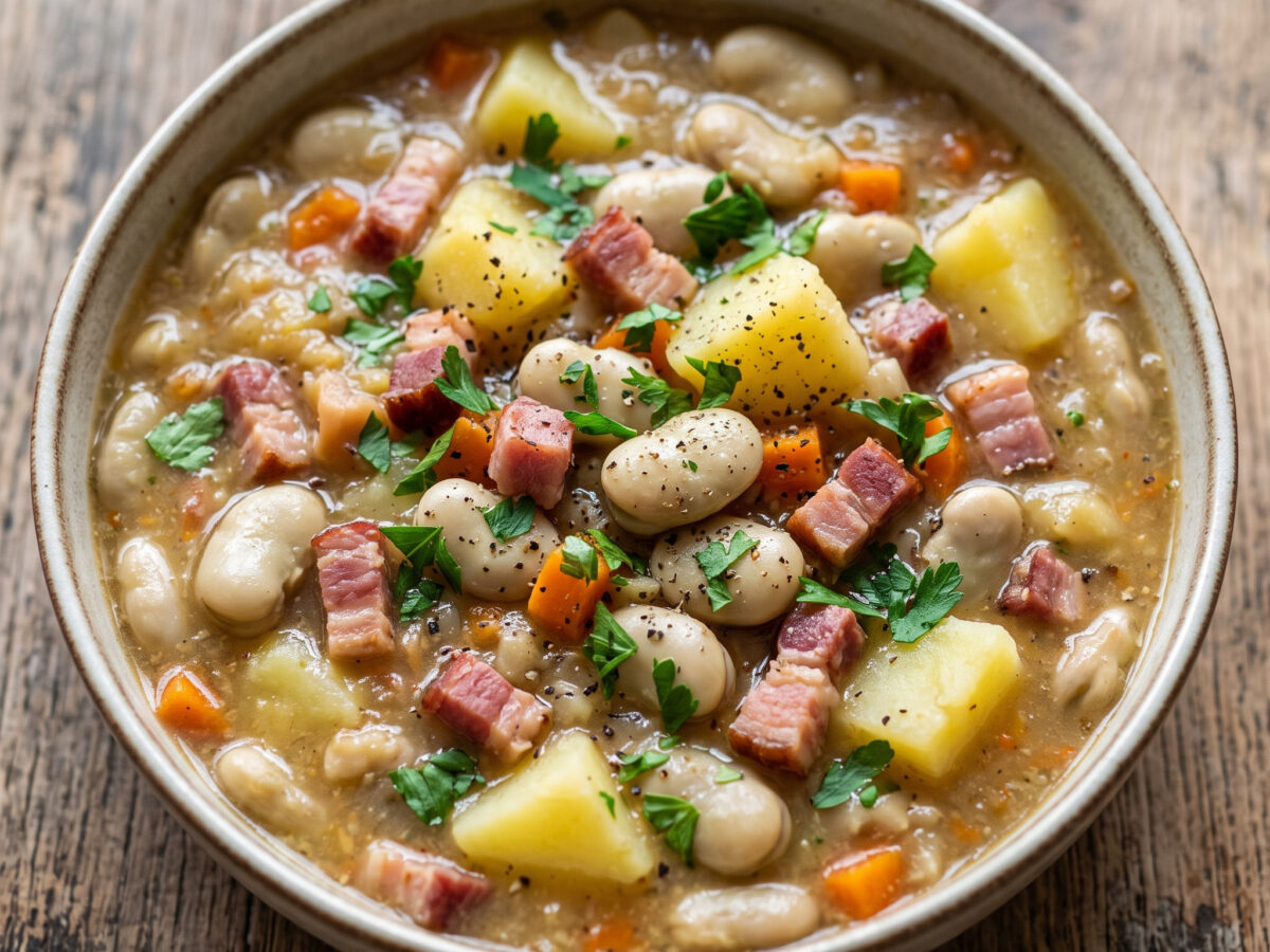 Dicke-Bohnen-Suppe mit Speck und Kartoffeln