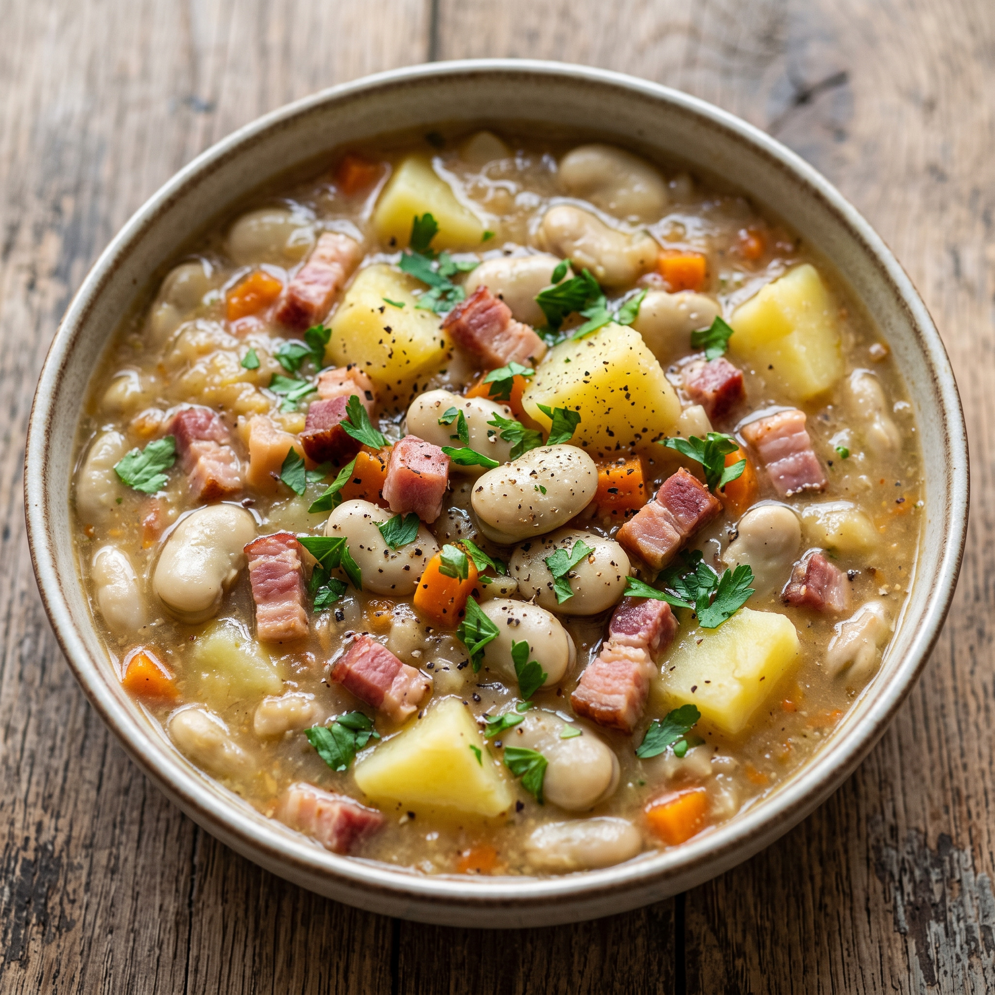 Dicke-Bohnen-Suppe mit Speck und Kartoffeln