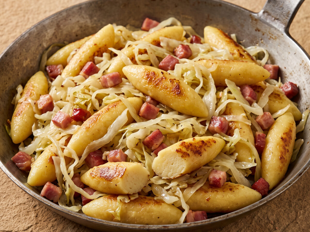 Dithmarscher Kohl-Schupfnudelpfanne mit Katenschinken