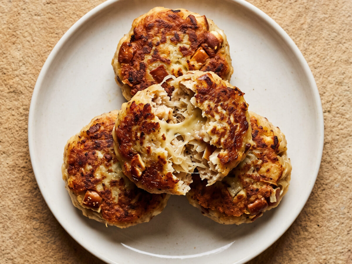 Dorfener Kaspressknödel mit Kräuterdip und Chutney