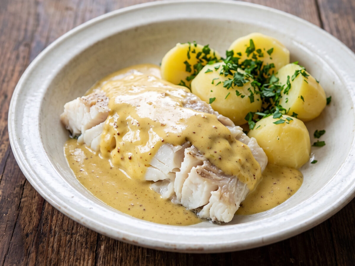 Dorsch mit Senfsauce und Petersilienkartoffeln