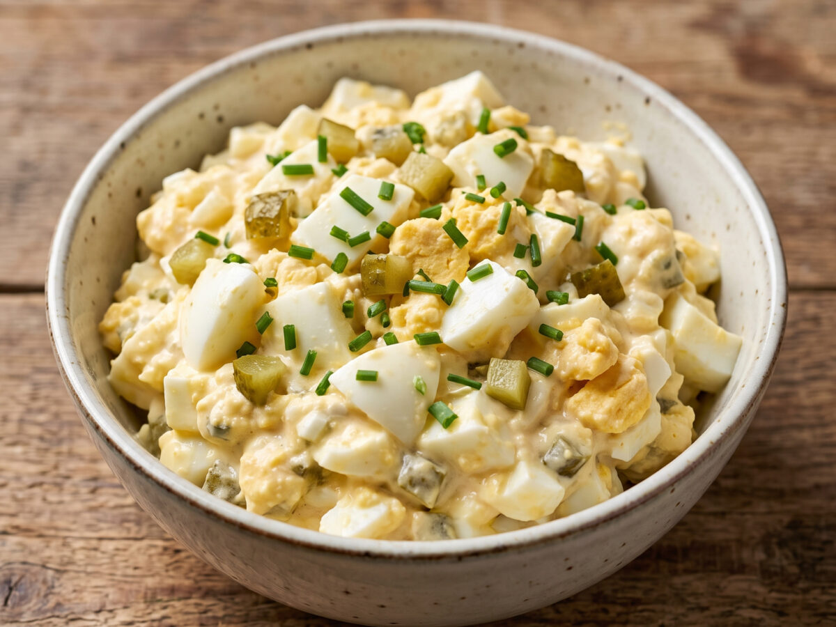 Eiersalat mit Gewürzgurken und Schnittlauch
