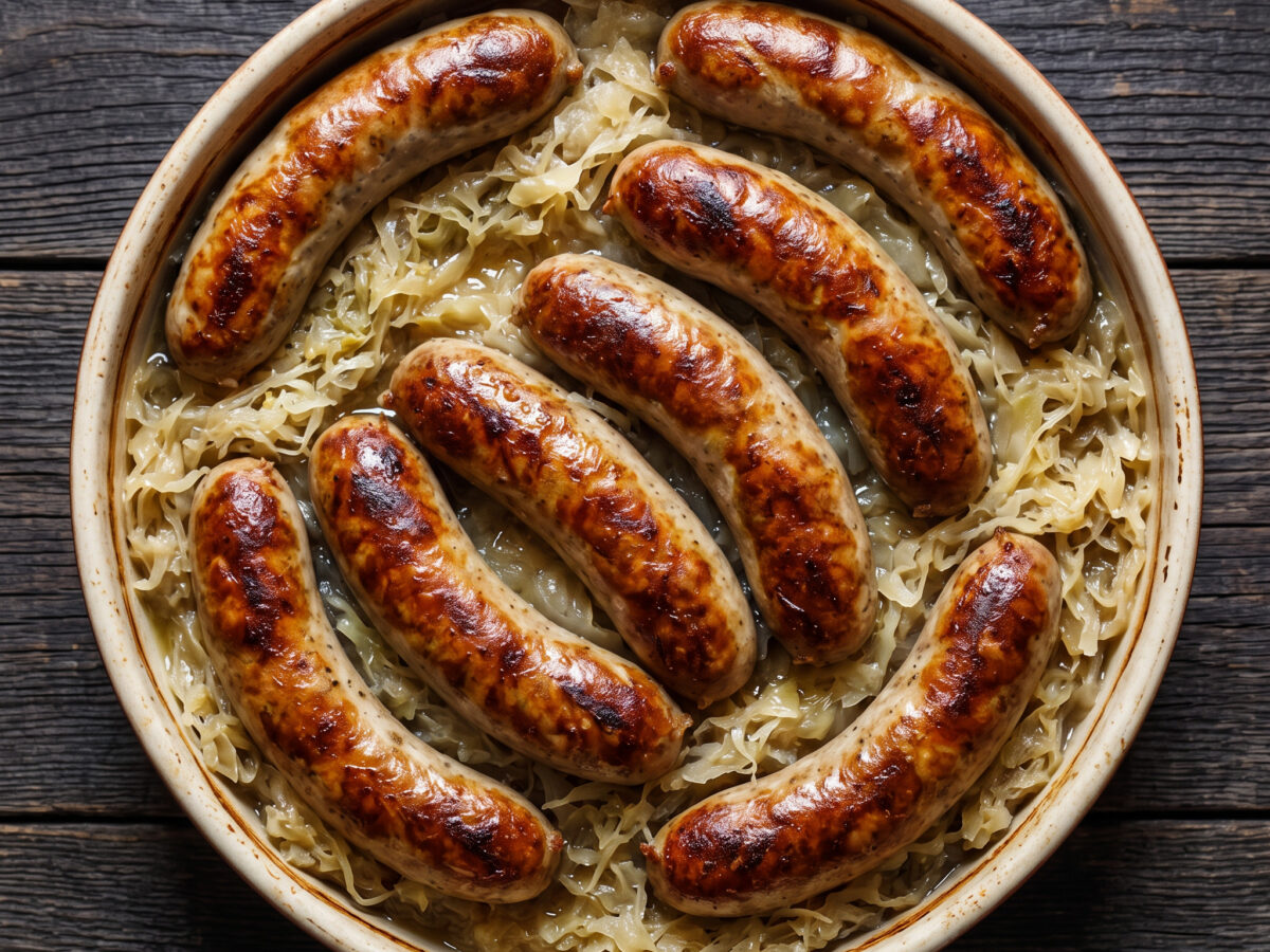 Fränkischer Bratwurstauflauf mit Sauerkraut