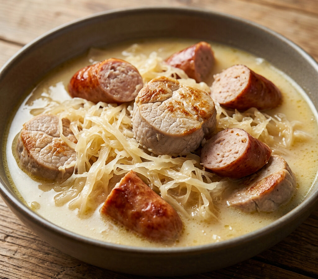 Fränkischer Sauerkrauteintopf mit Schweinefilet und Bratwurst