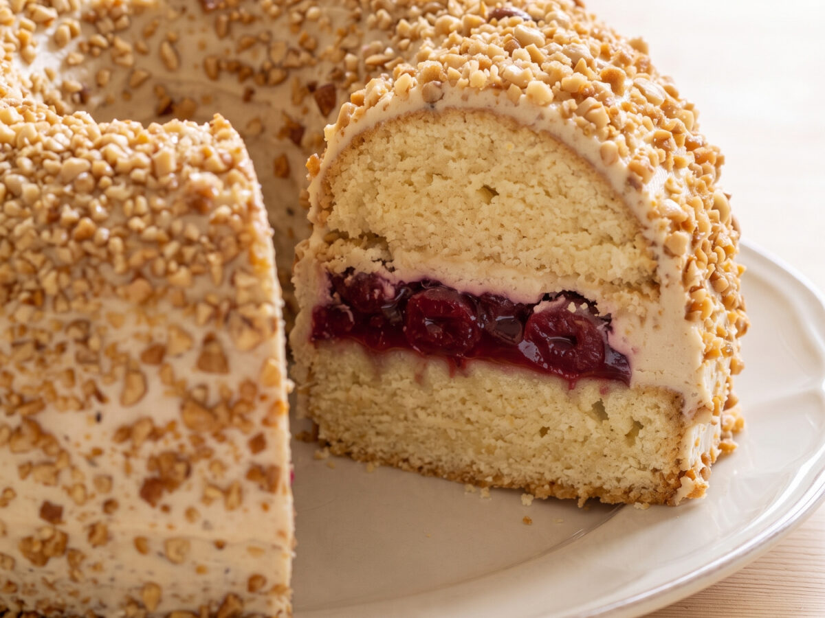 Hessen | Frankfurter Kranz | Buttercreme und Kirschkonfitüre auf Mürbeteig, umhüllt von knusprigem Nusskrokant