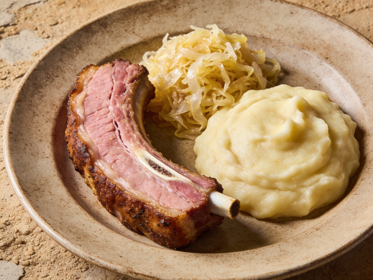 Frankfurter Rippchen mit Sauerkraut und Kartoffelpüree