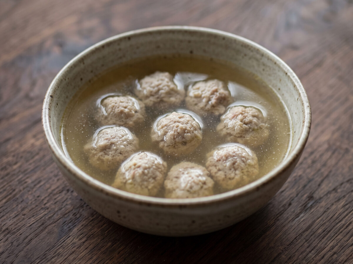 Frische Suppe mit Fleischklößchen