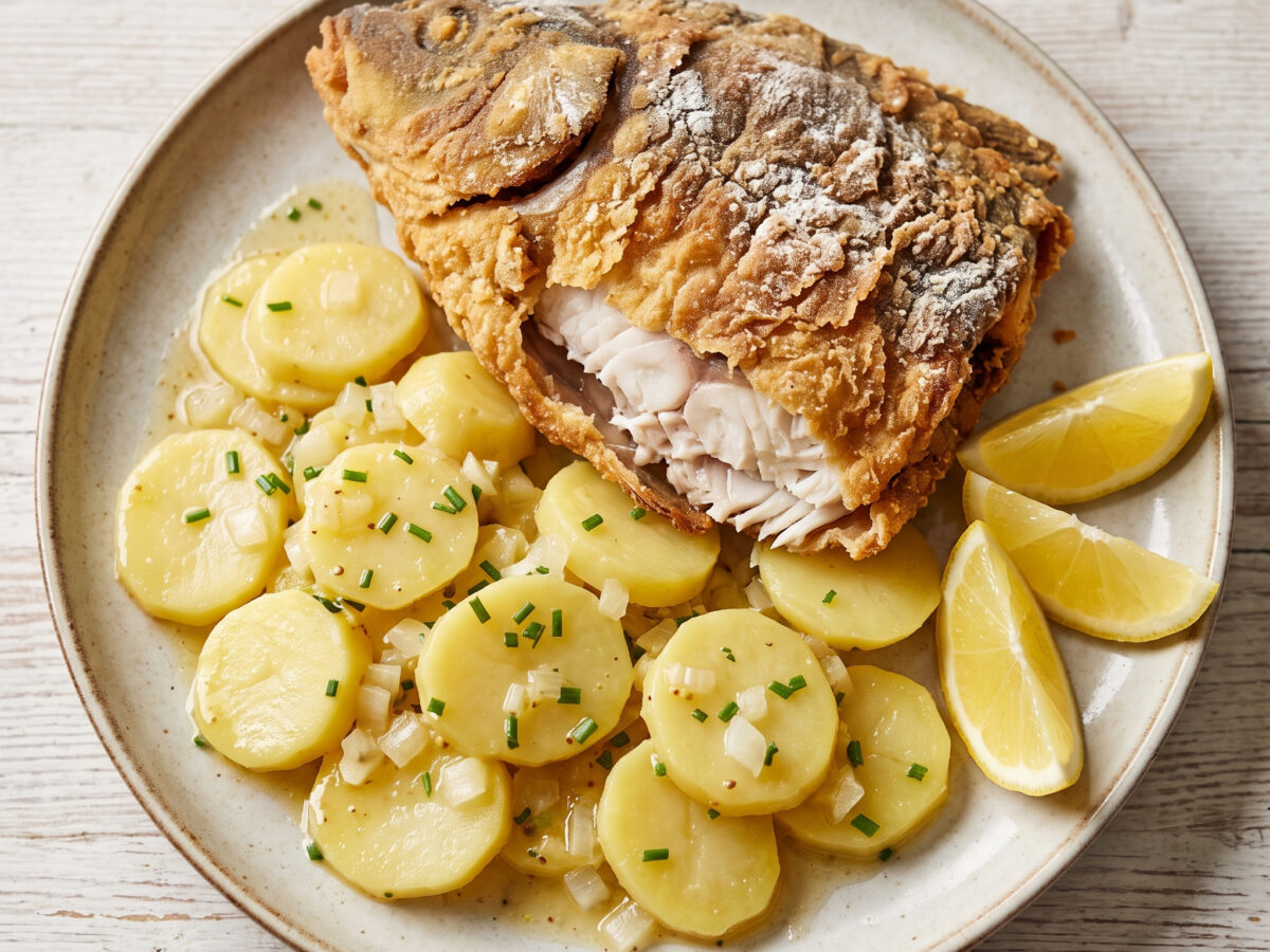 Gebackener Aischgründer Karpfen mit Kartoffelsalat