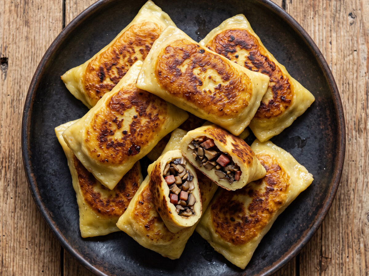 Gebratene Kartoffel-Maultaschen mit Pilz-Speck-Füllung