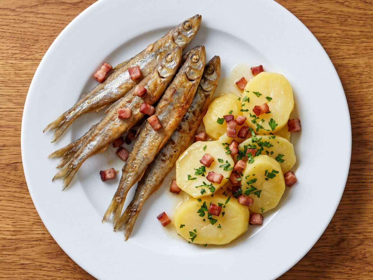Gebratener Stint mit Speckkartoffelsalat