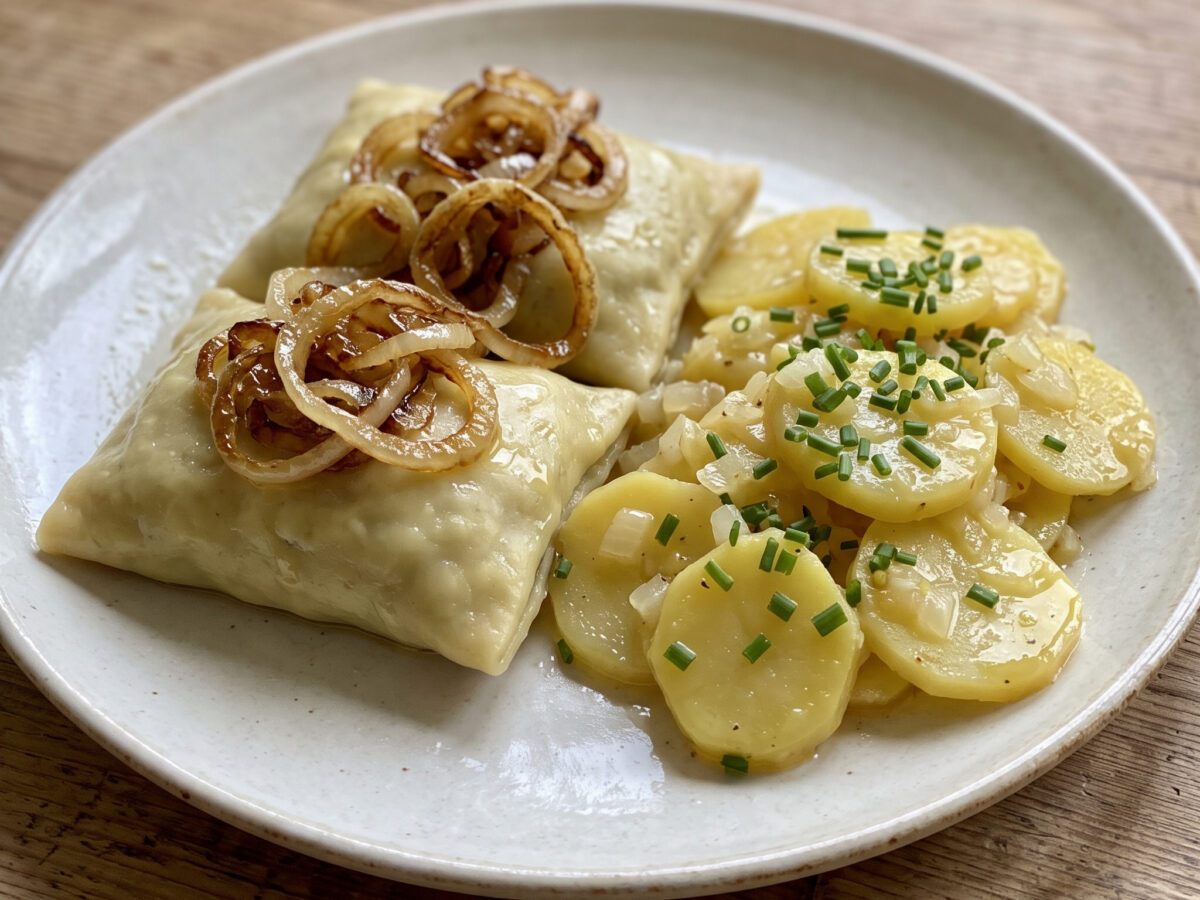 Geschmälzte Maultaschen mit Kartoffelsalat