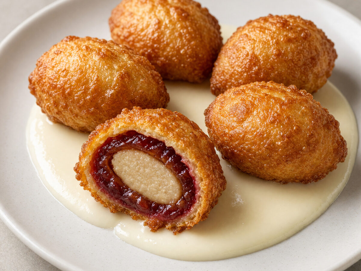 Goldbraune Zwetschgenbeignets