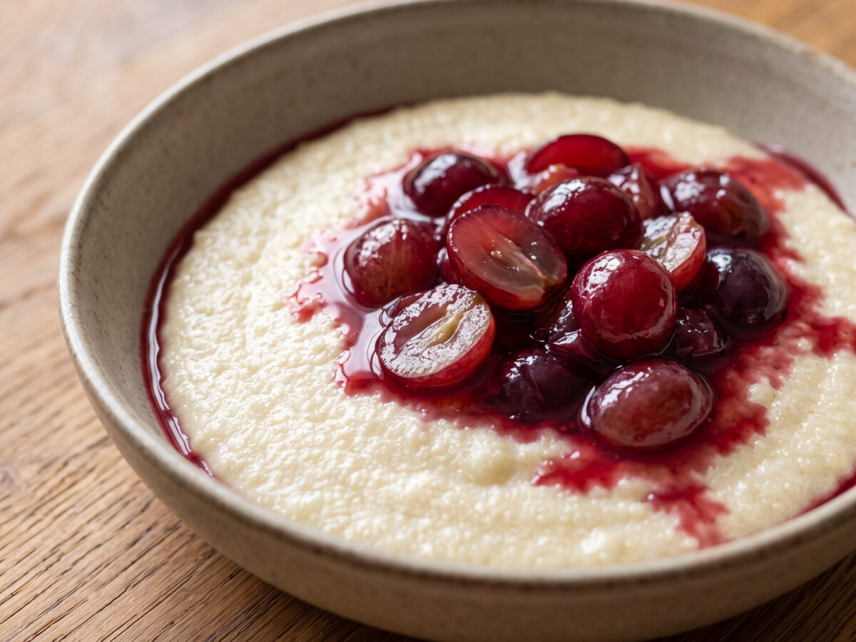 Grießbrei mit rotem Traubenkompott