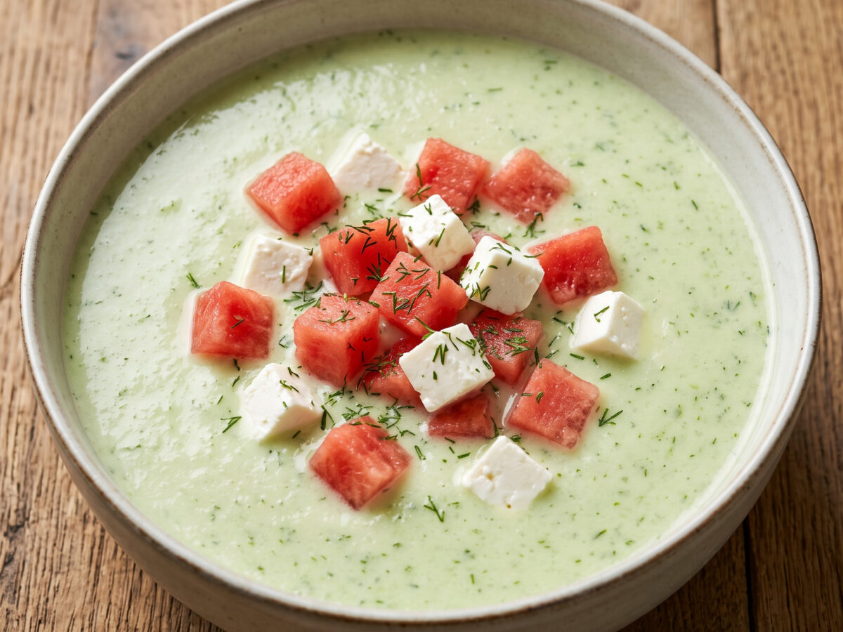 Gurke trifft Wassermelone im Suppenteller