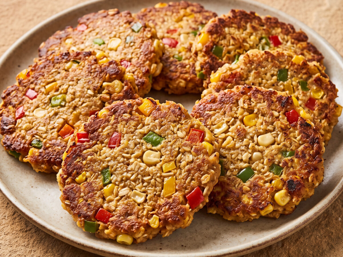 Hafer-Mais-Bratlinge mit buntem Paprika