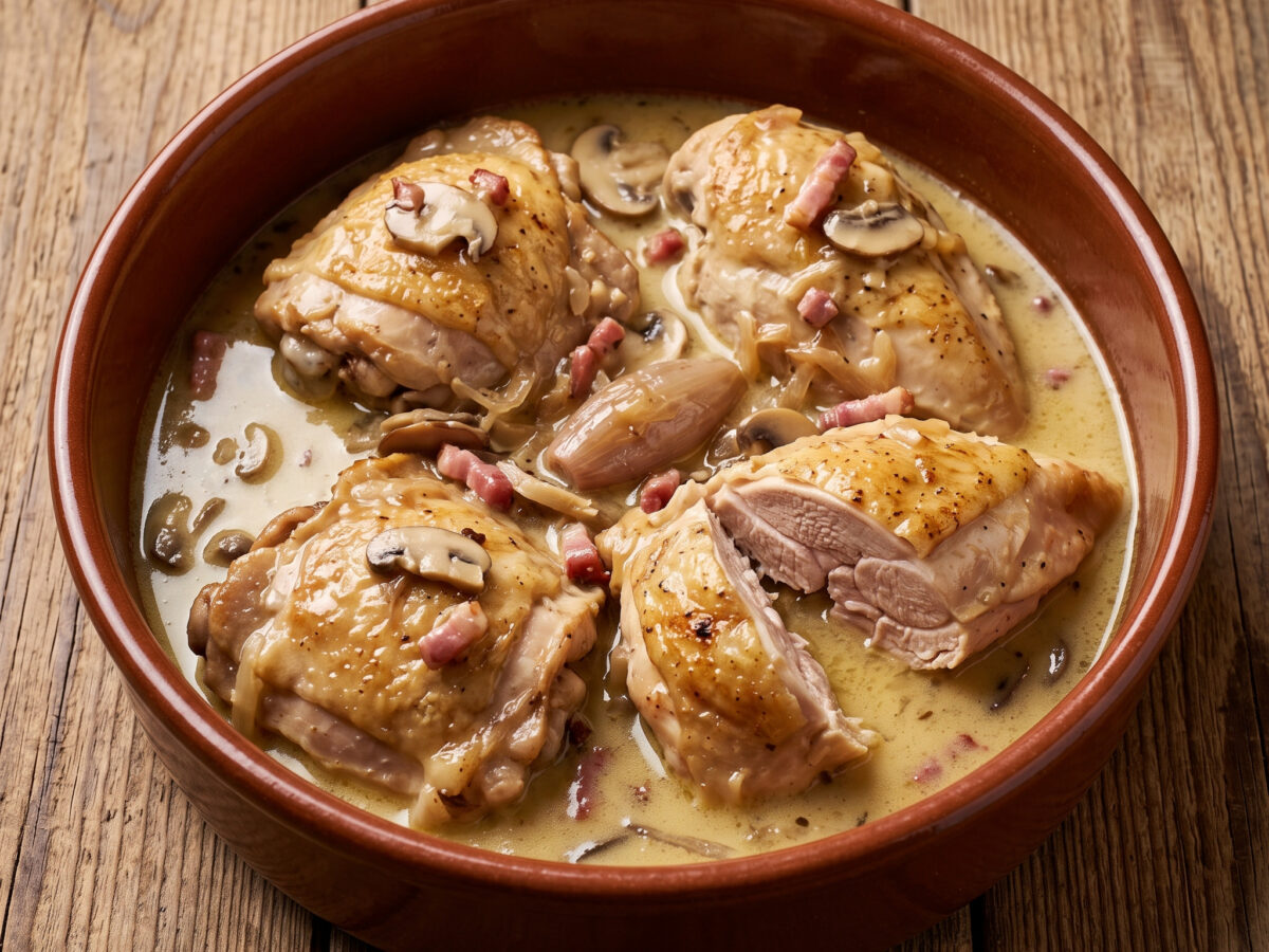Hahn in Riesling mit Spätzle