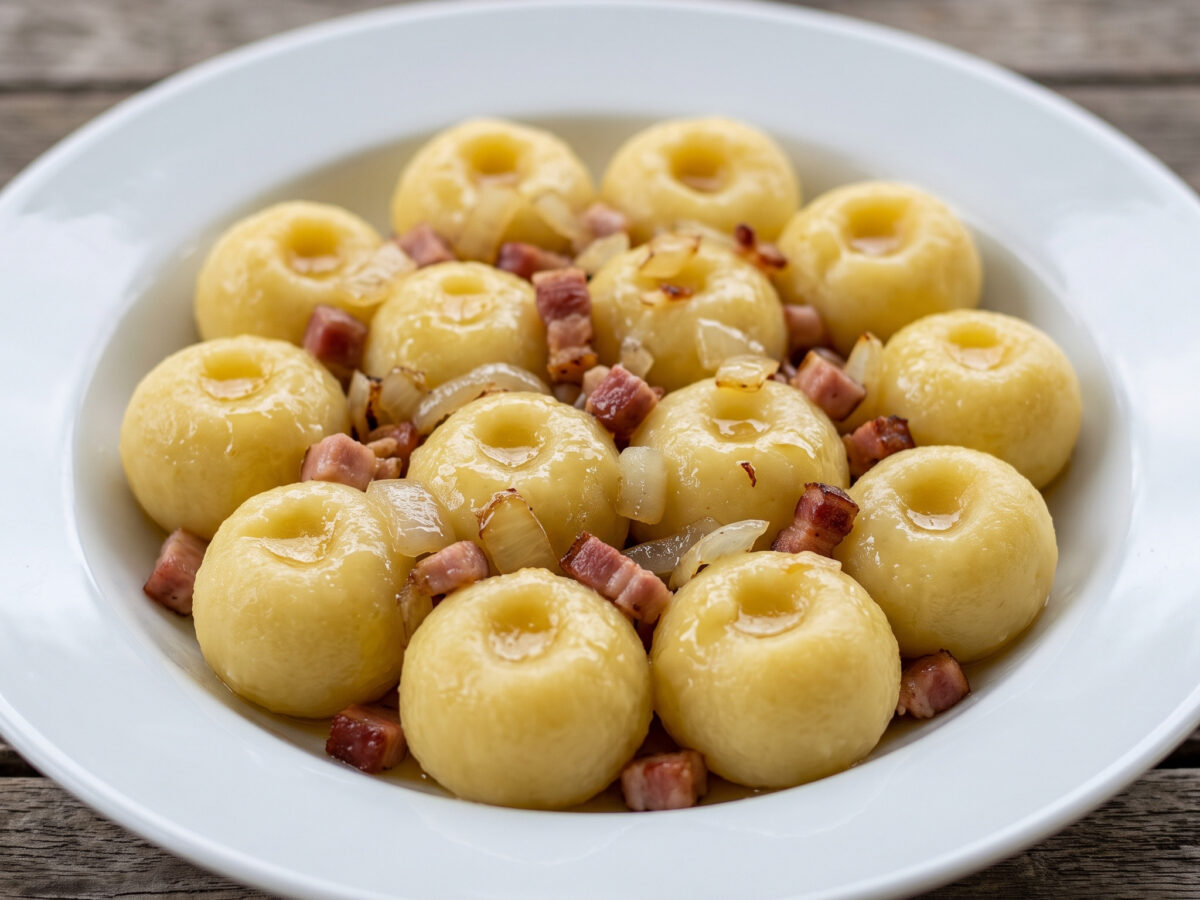 Hallesche Hopseklöße mit Speck und Zwiebeln