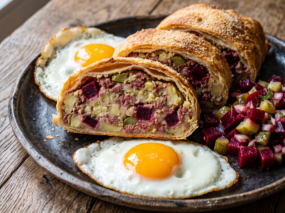 Hamburger Labskausstrudel aus dem Ofen