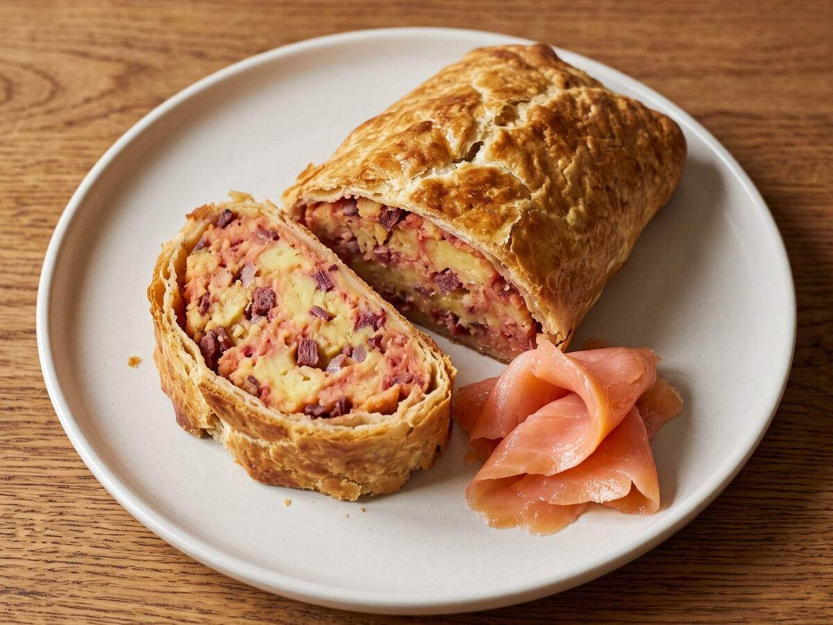 Hamburger Labskausstrudel mit Räucherlachs