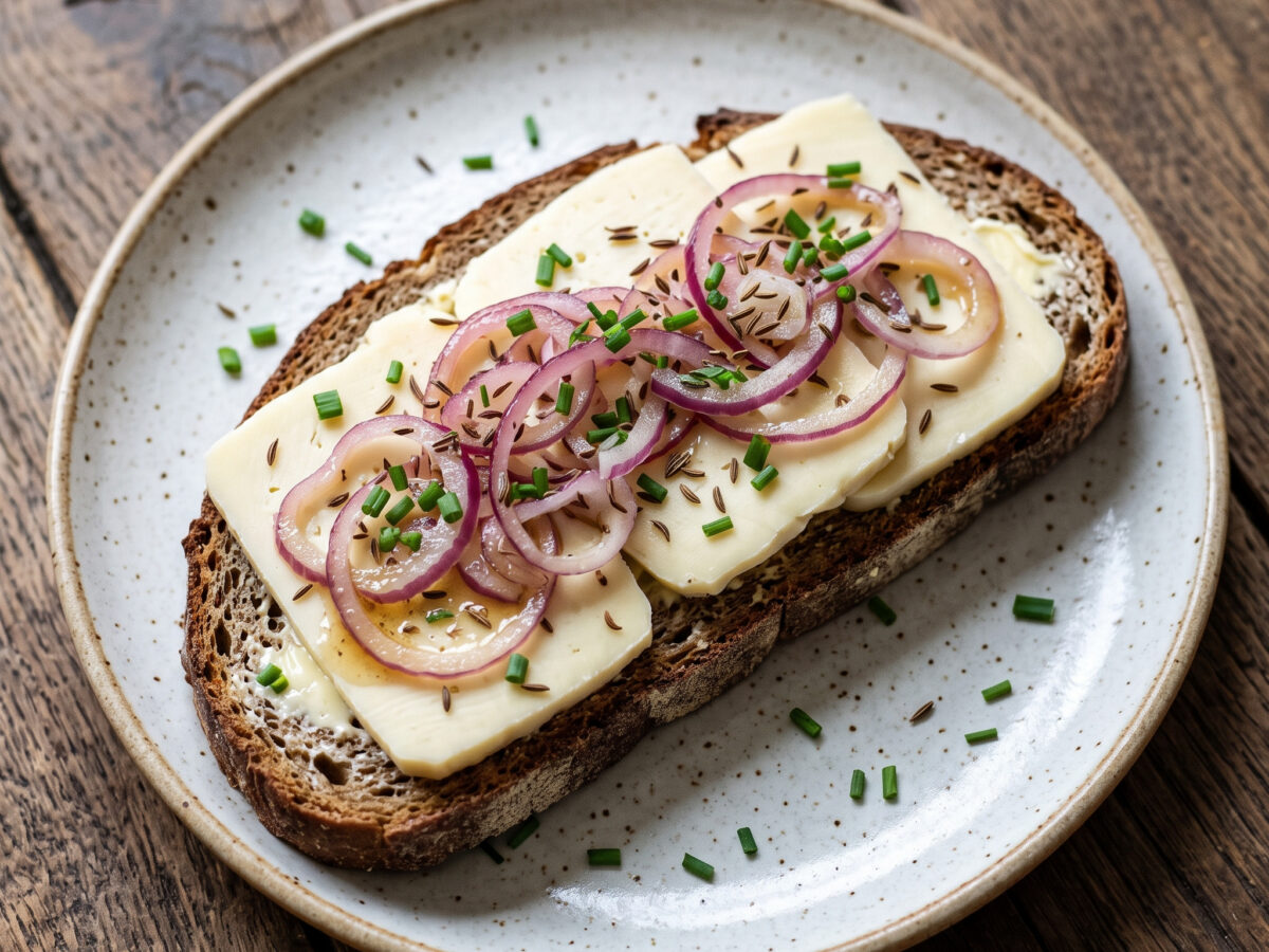 Harzer Käsebrot mit Zwiebeln und Kümmel