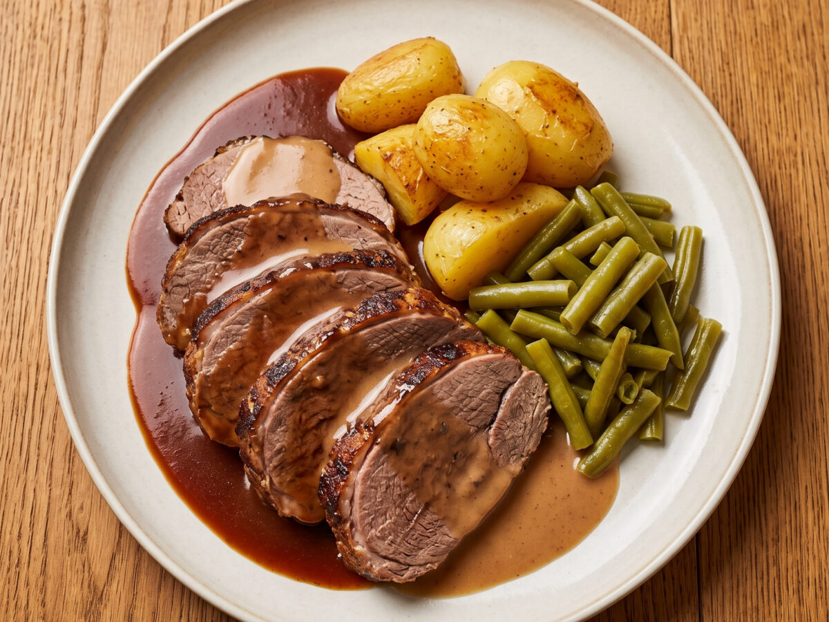 Heidschnuckenbraten mit Wacholderrahmsoße