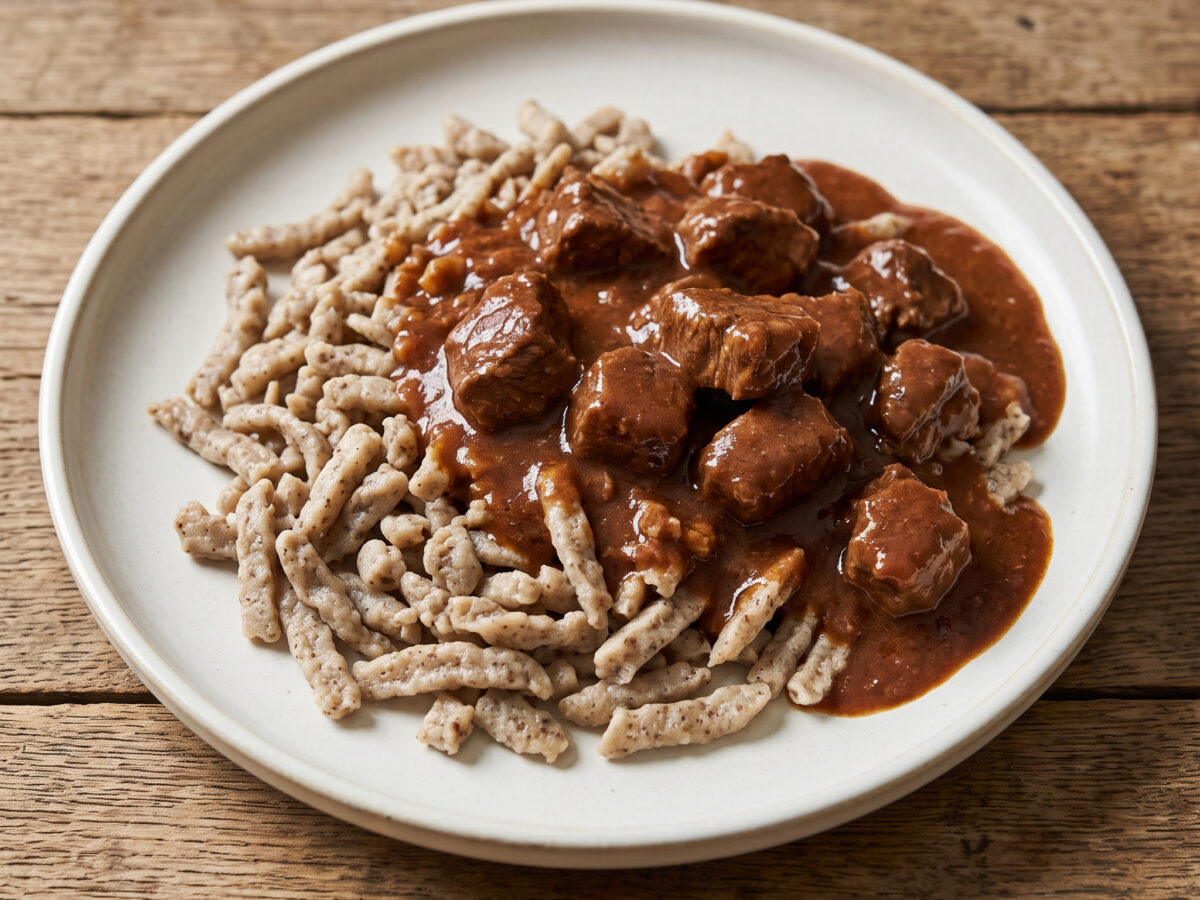 Heidschnuckenragout mit Buchweizen-Spätzle