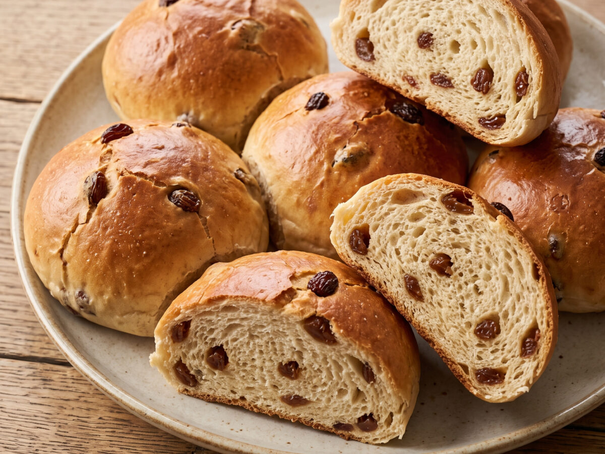 Heiße Wecken mit Rosinen