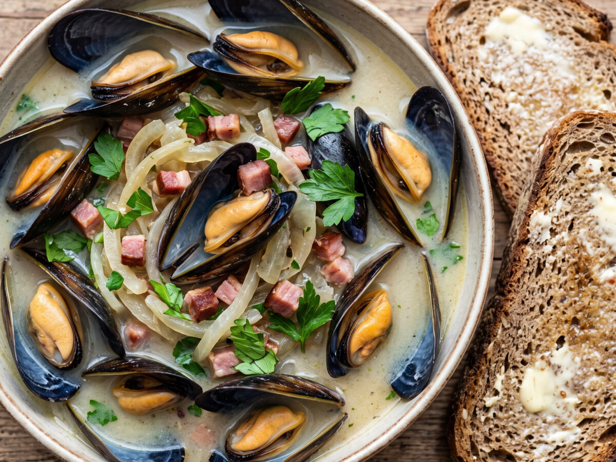 Herbstlicher Muscheltopf mit junger Weinfrische