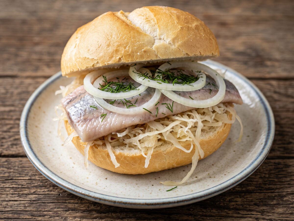 Heringsbrötchen mit Sauerkraut