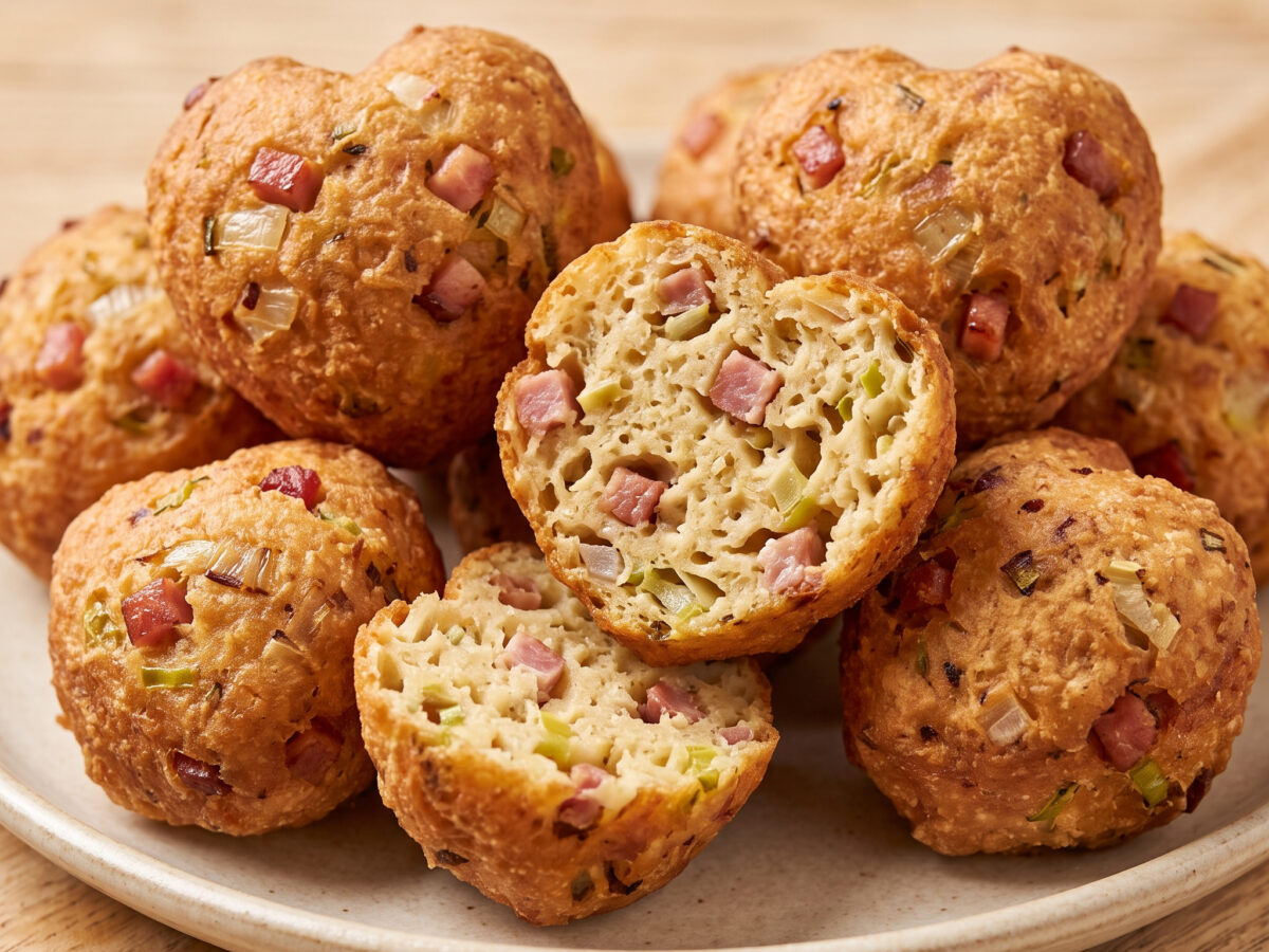 Herzhafte Brandteigkrapfen mit Speck und Zwiebeln