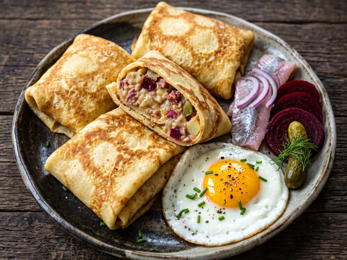 Herzhafte Pfannkuchen mit Hamburger Labskausfüllung