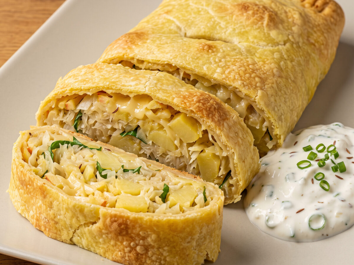 Herzhafter Sauerkraut-Kartoffelstrudel mit Luckeleskäs